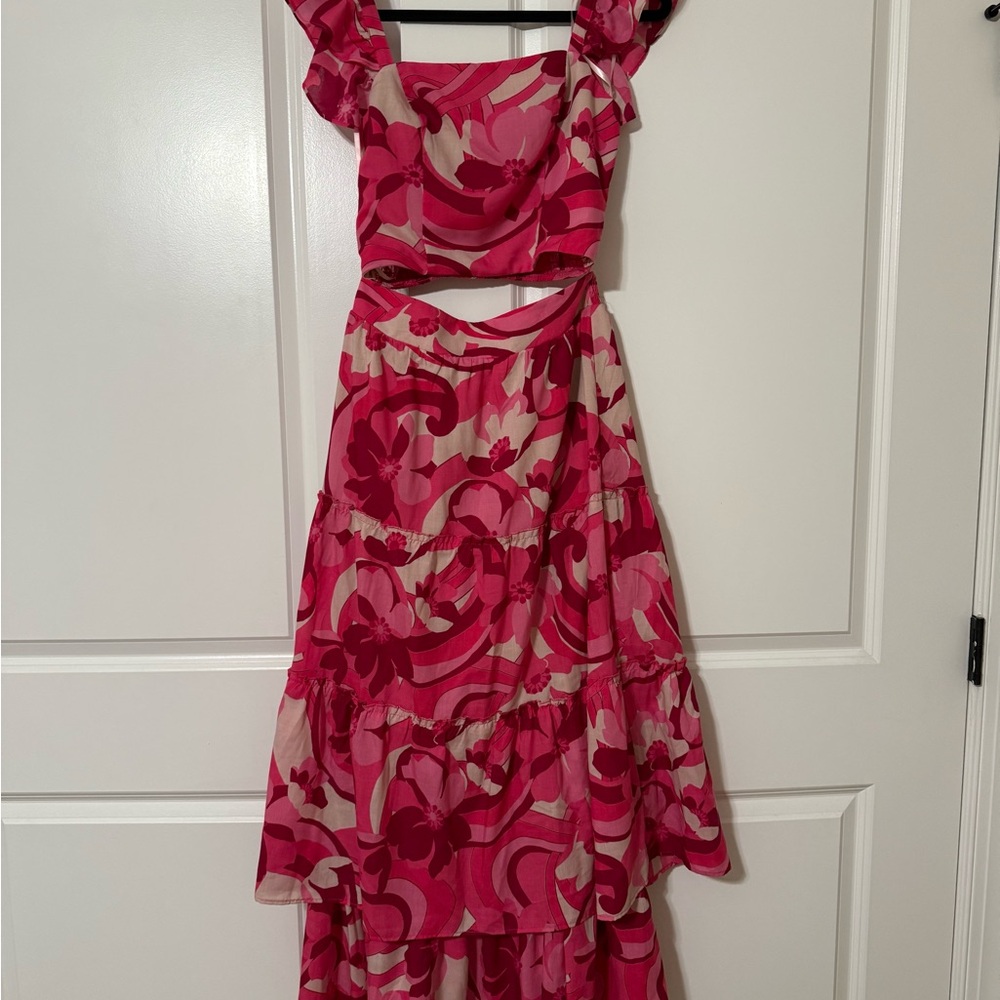 Crystal sky, Pink and Red Patterned two piece set (size M)